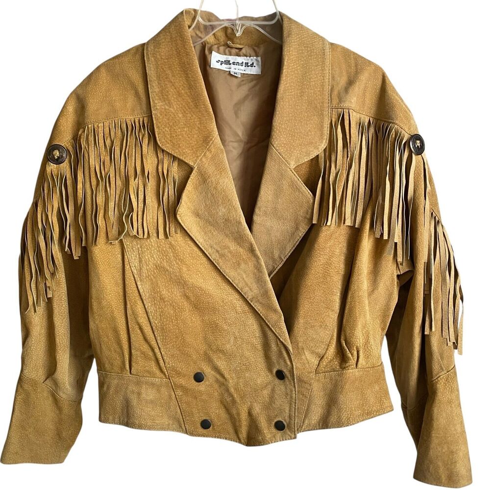Vintage Fringe Suede Bomber Jacket - Tan